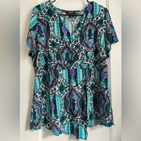 Olivia Paige Pullover Faux Wrap Short Sleeves Top Size 2X - Picture 1 of 9
